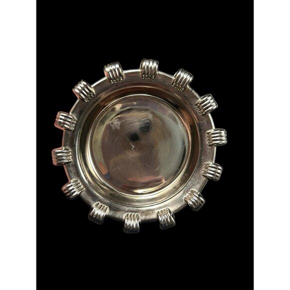 Set 3 Vintage Silver Tone Chainlink Trim Ashtray Glass Metal Rim 3"  Industrial - Picture 2 of 11